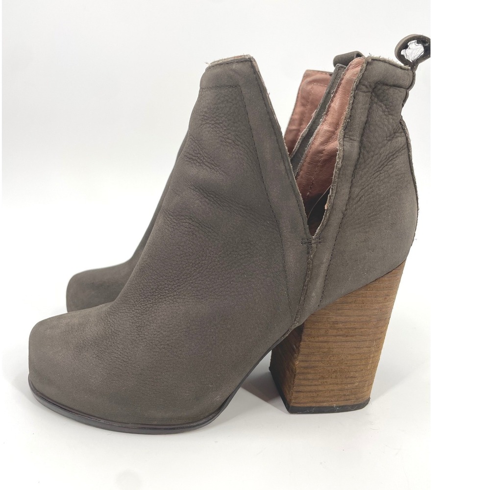 Jeffrey Campbell Oshea Bootie Womens 8M Grey Leather Block Heel V-Cut Boho Chic